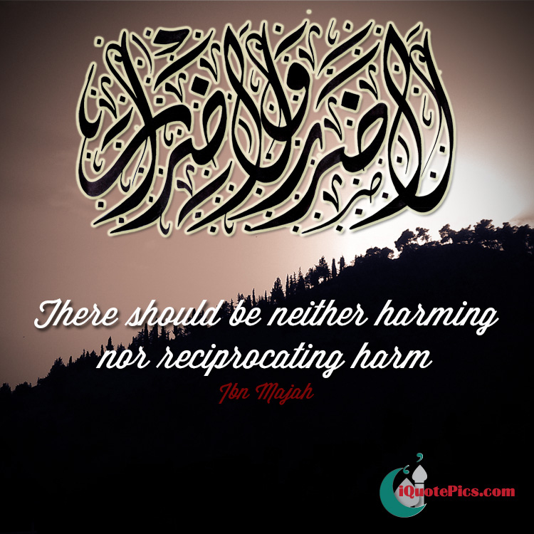 picture with quote of Messenger of Allah (saw) said, There should be neither harming nor reciprocating harm.