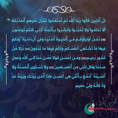 Picture with quote of We are your guardians in this world's life and in the hereafter, and you shall have therein what your souls desire and you shall have therein what you ask for.