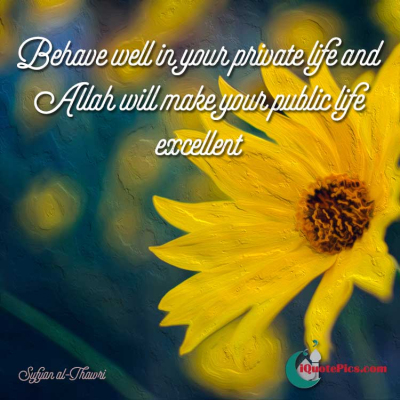 Picture with quote of Behave well in your private life and Allah will make your public life excellent.